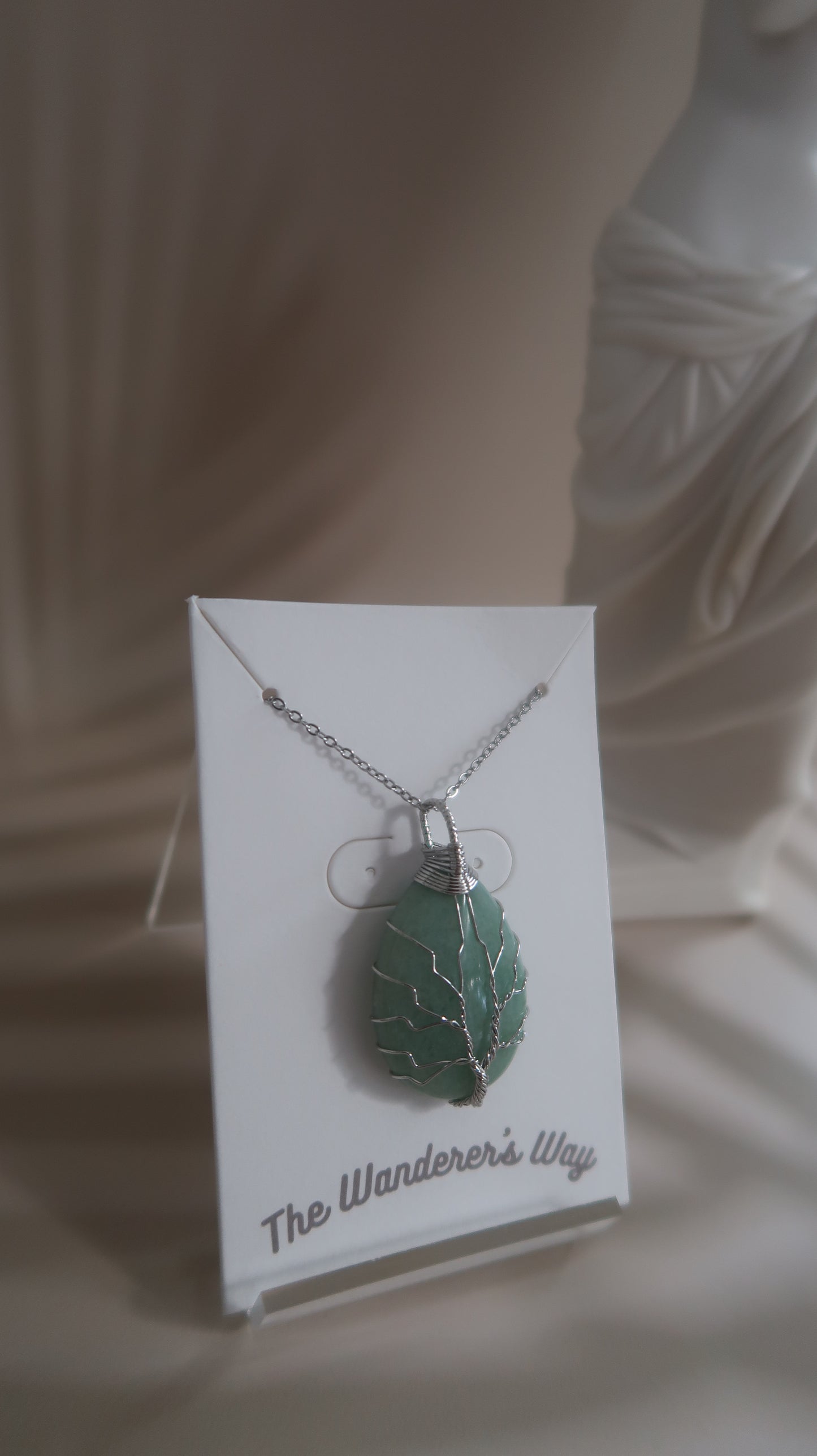 Green Aventurine Natural Stone Pendant Tree Of Life Necklace