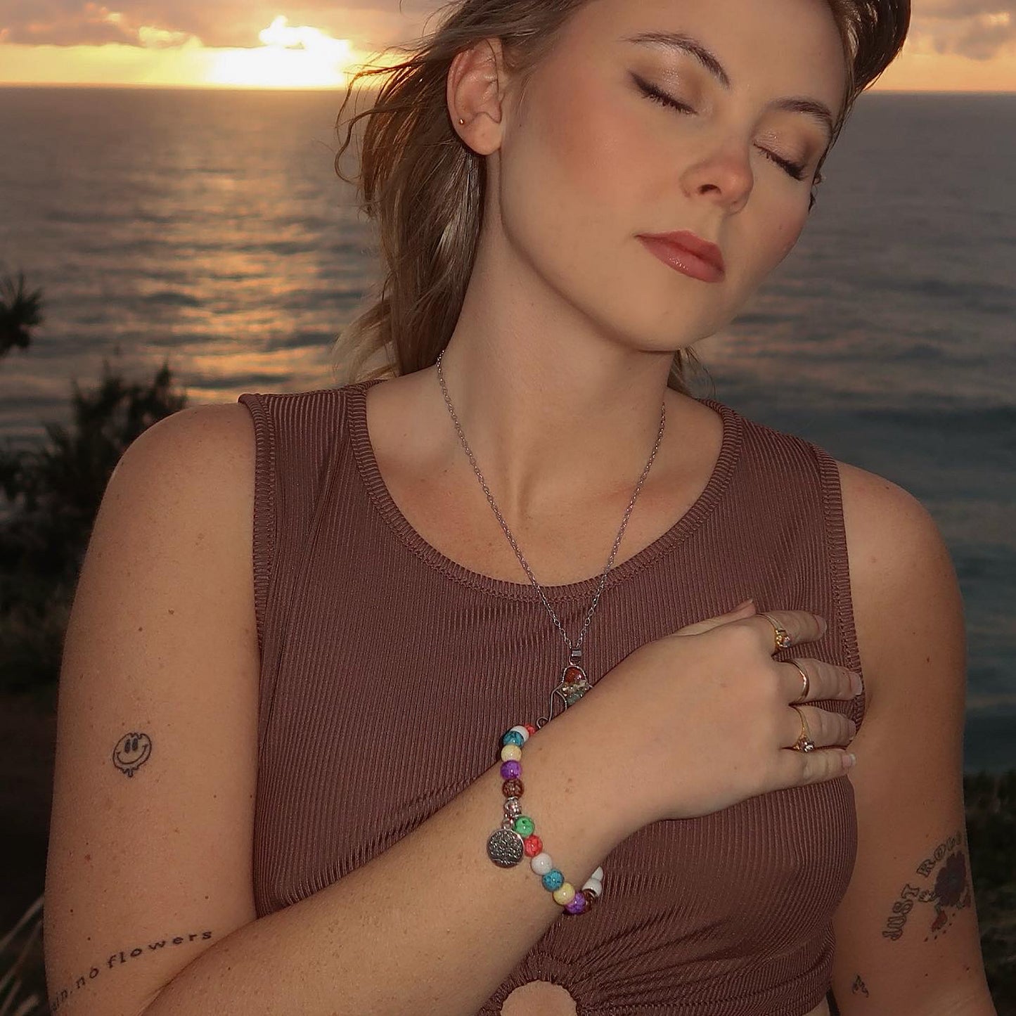 Chakra Stone Beaded Bracelet With Tree Of Life Pendant