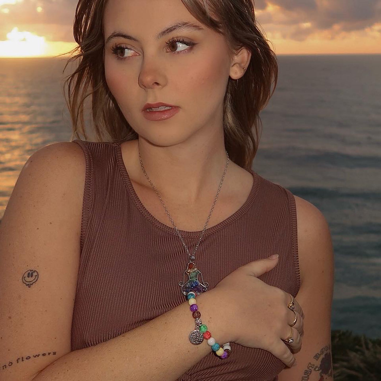Chakra Stone Beaded Bracelet With Tree Of Life Pendant