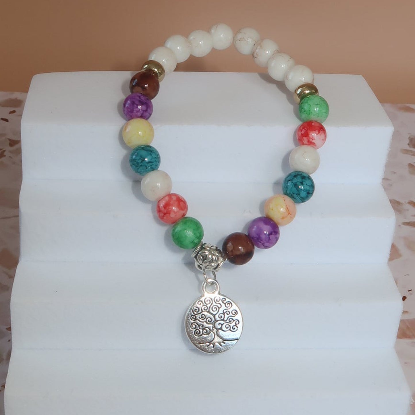 Chakra Stone Beaded Bracelet With Tree Of Life Pendant