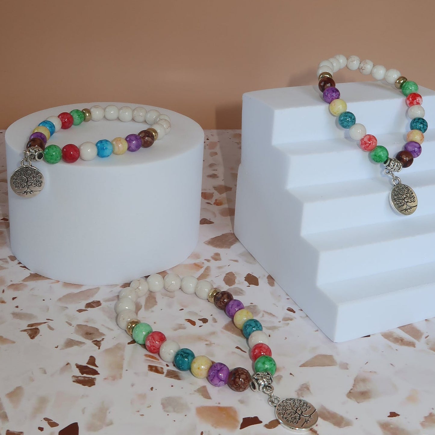 Chakra Stone Beaded Bracelet With Tree Of Life Pendant