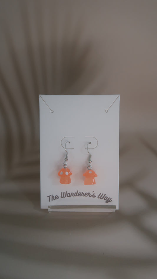 Handmade Orange Resin Glow In The Dark Mushroom Earrings