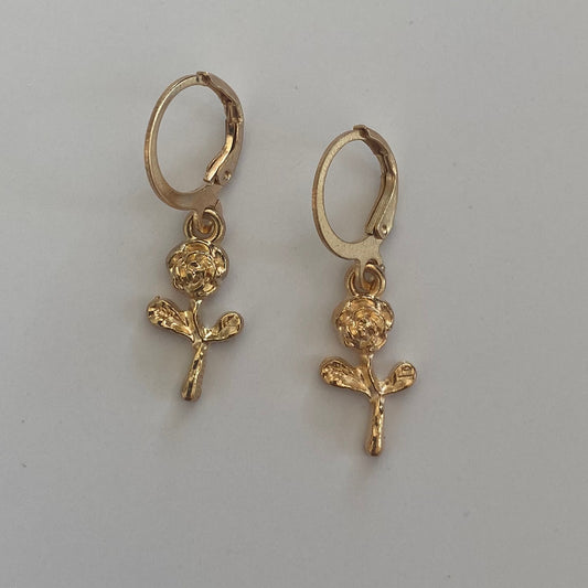 Rose Pendant Huggie Earrings