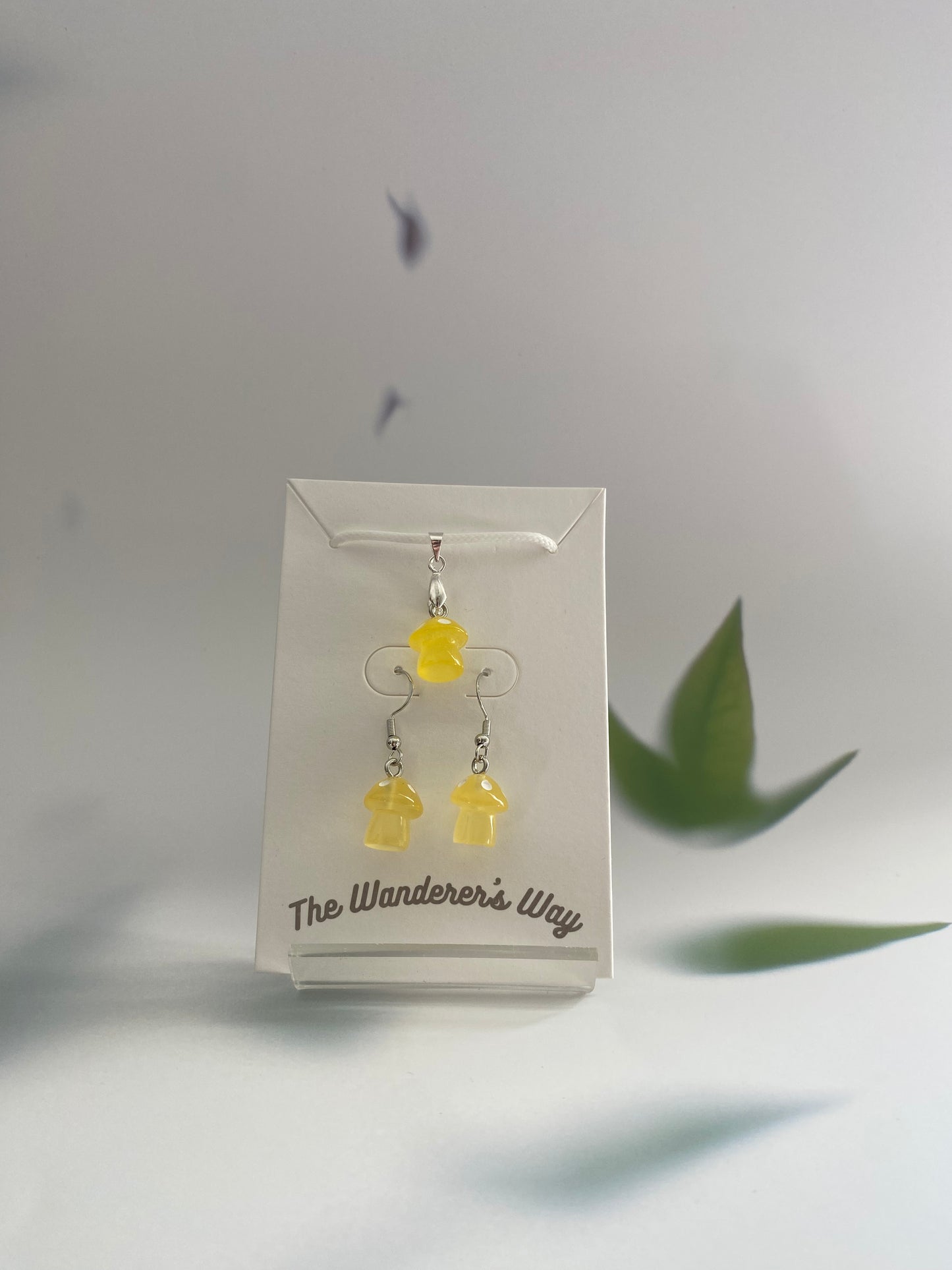 Handmade Pastel Yellow Resin Glow In The Dark Mushroom Earrings & Necklace Set