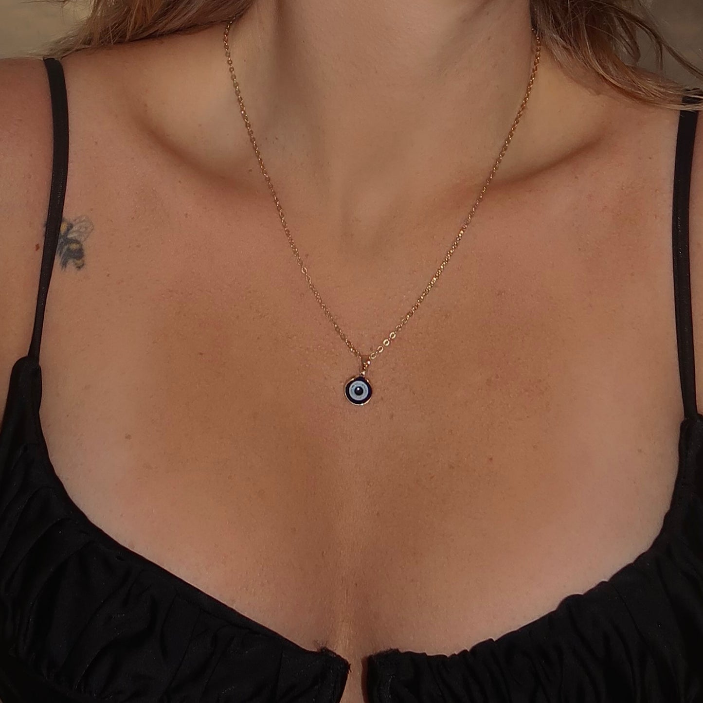 Dark Blue Evil Eye Pendant Gold Plated Necklace