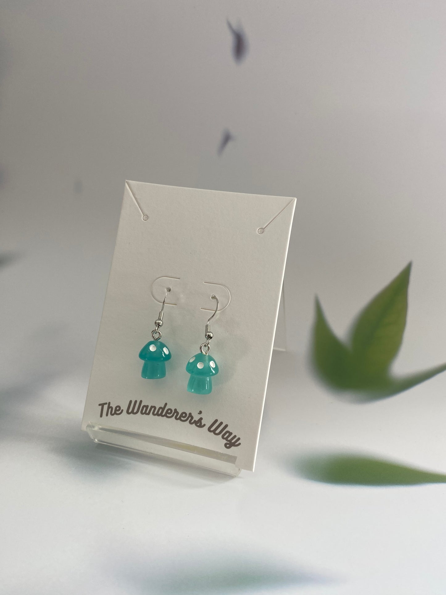 Handmade Turquoise Blue Resin Glow In The Dark Mushroom Silver Earrings