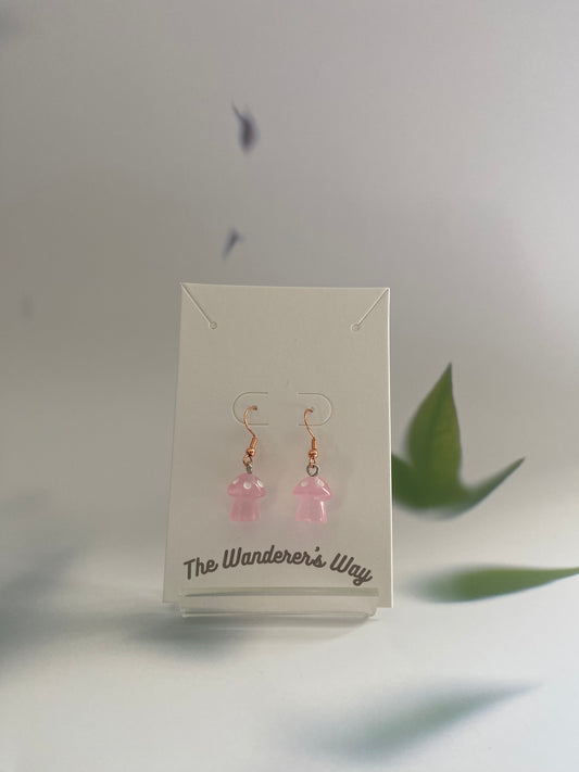 Handmade Baby Pink Resin Glow In The Dark Mushroom Rose Gold Colour Earrings