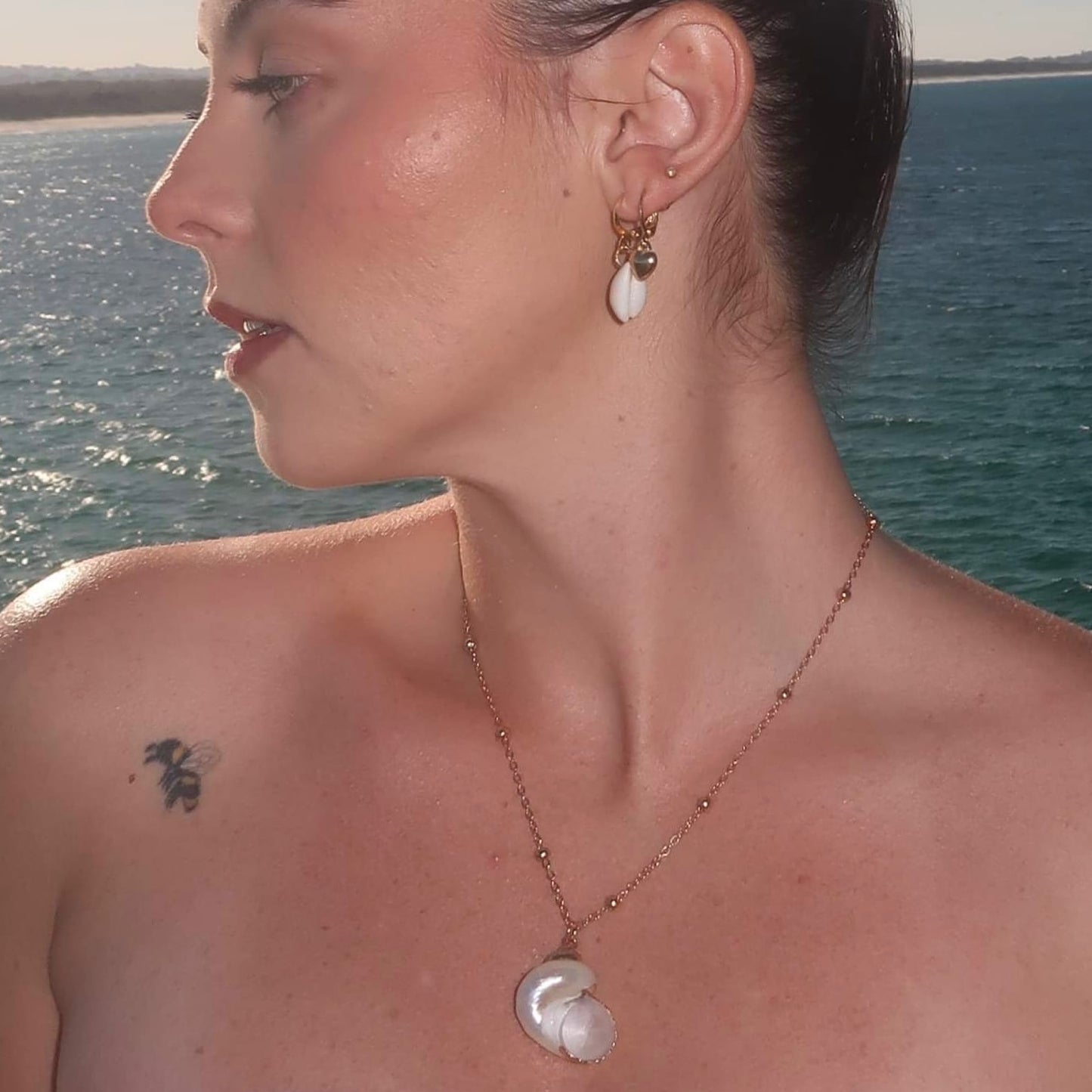 'Vanessa' Seashell Gold Beaded Necklace