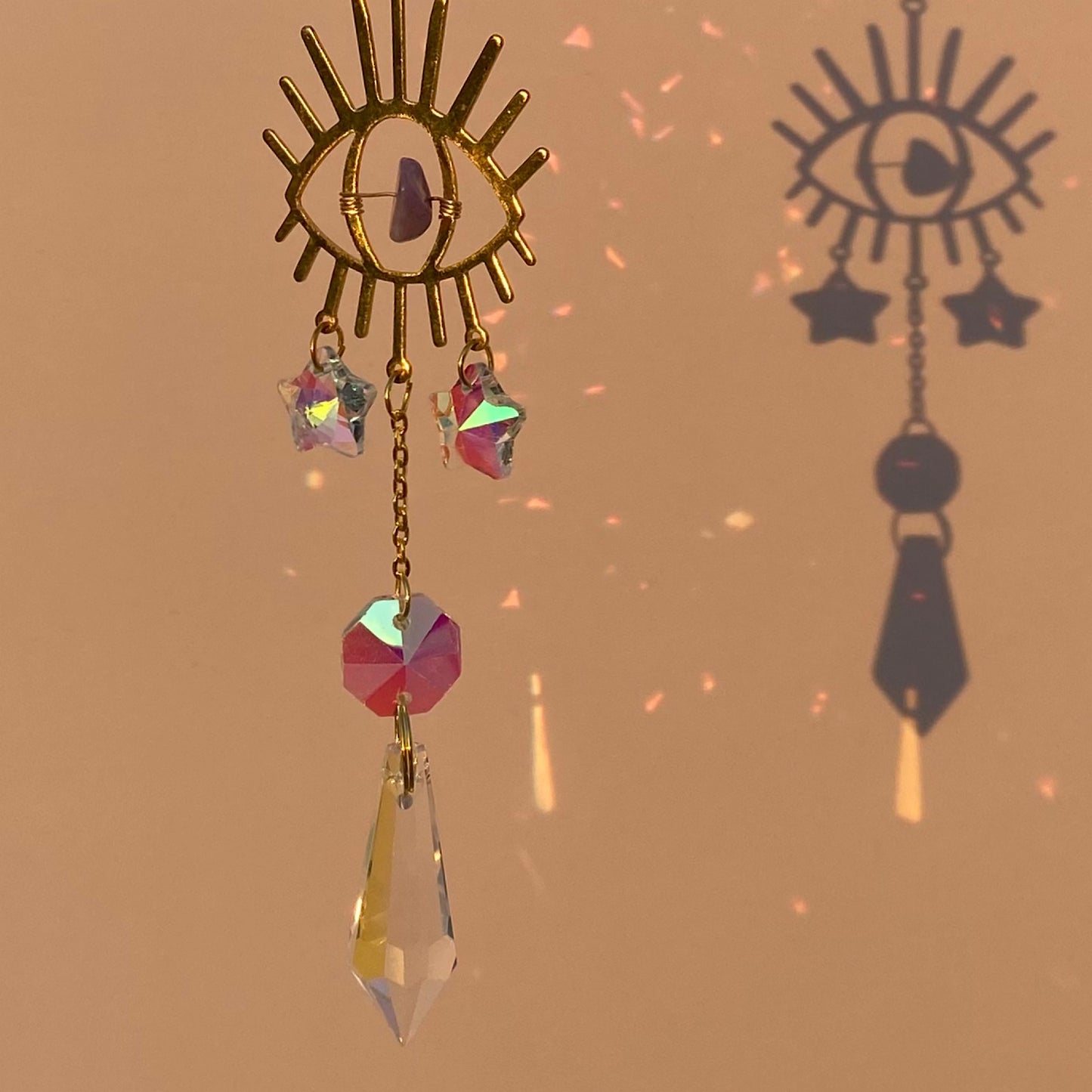 Evil Eye Holographic Sun Catcher with Amethyst Stone