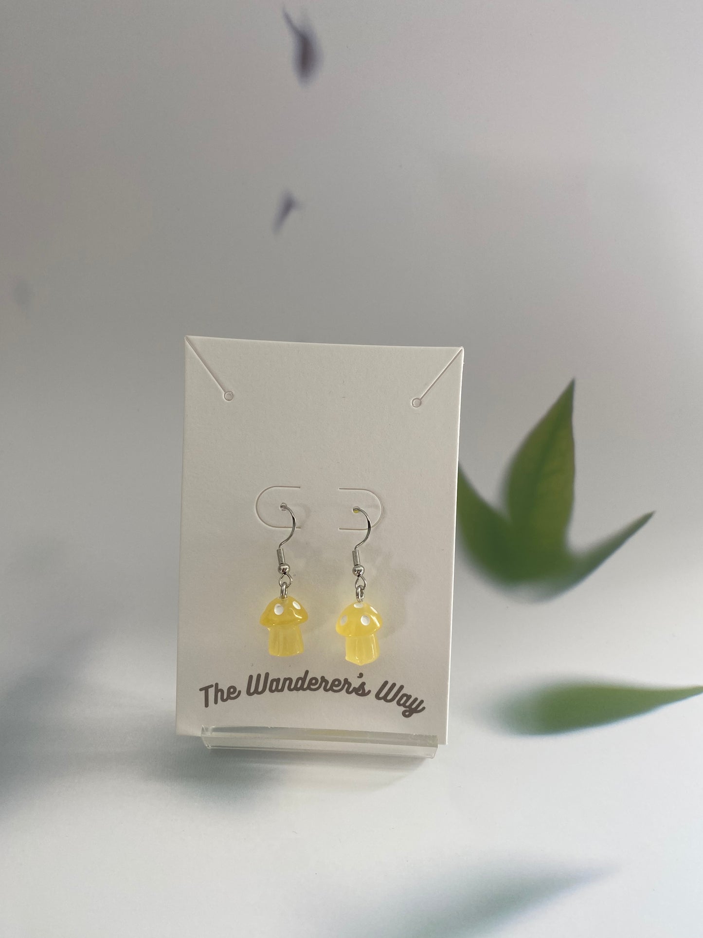 Handmade Pastel Yellow Resin Glow In The Dark Mushroom Silver Earrings