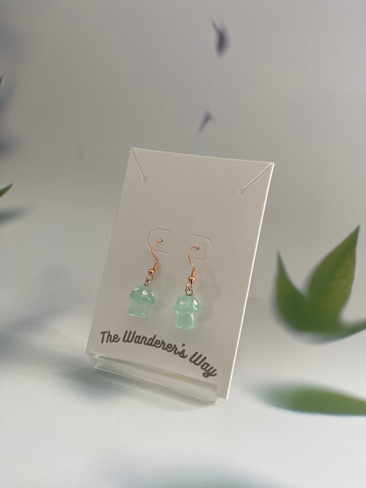 Handmade Light Mint Blue Resin Glow In The Dark Mushroom Rose Gold Colour Earrings