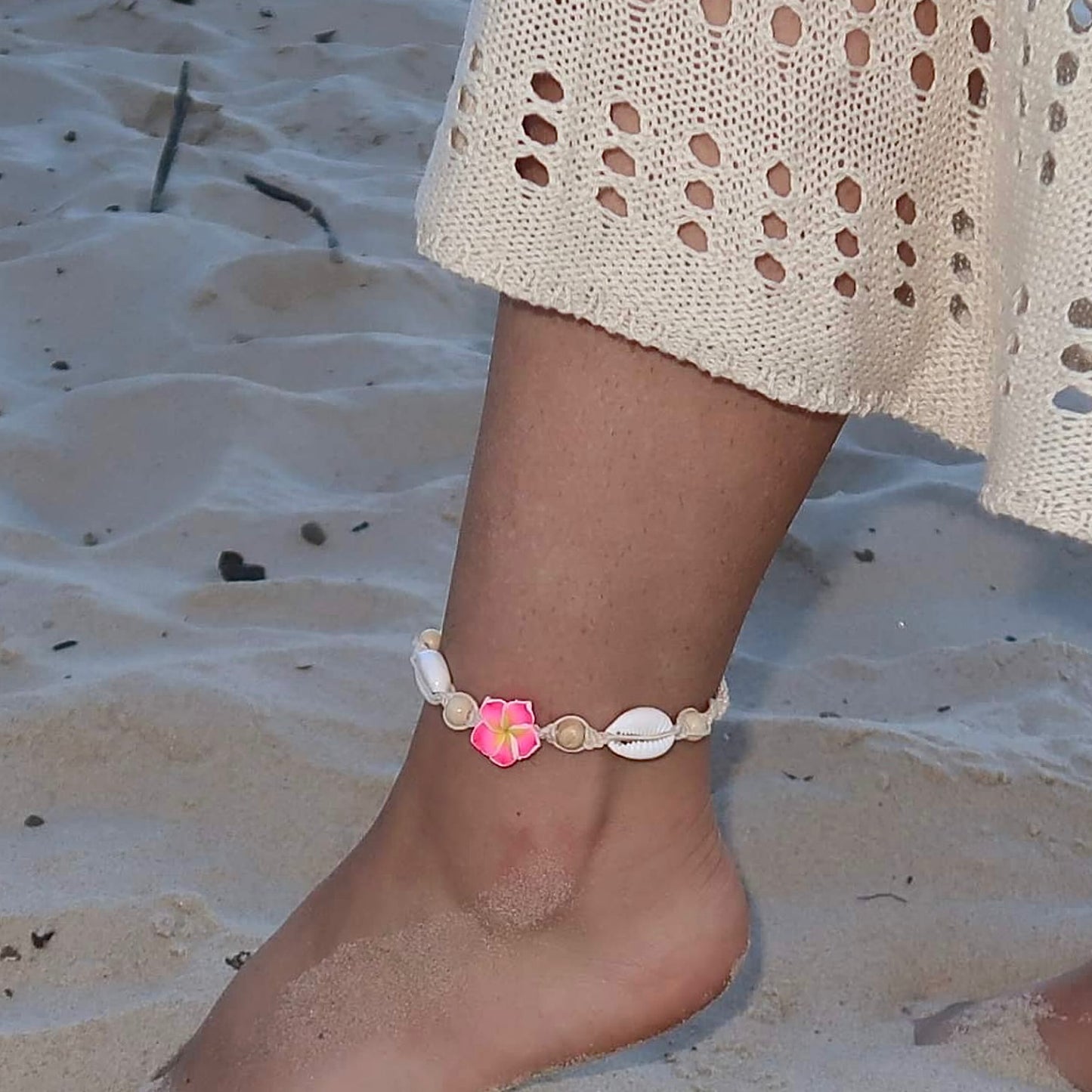'Melia' Seashell Flower Crochet Anklet
