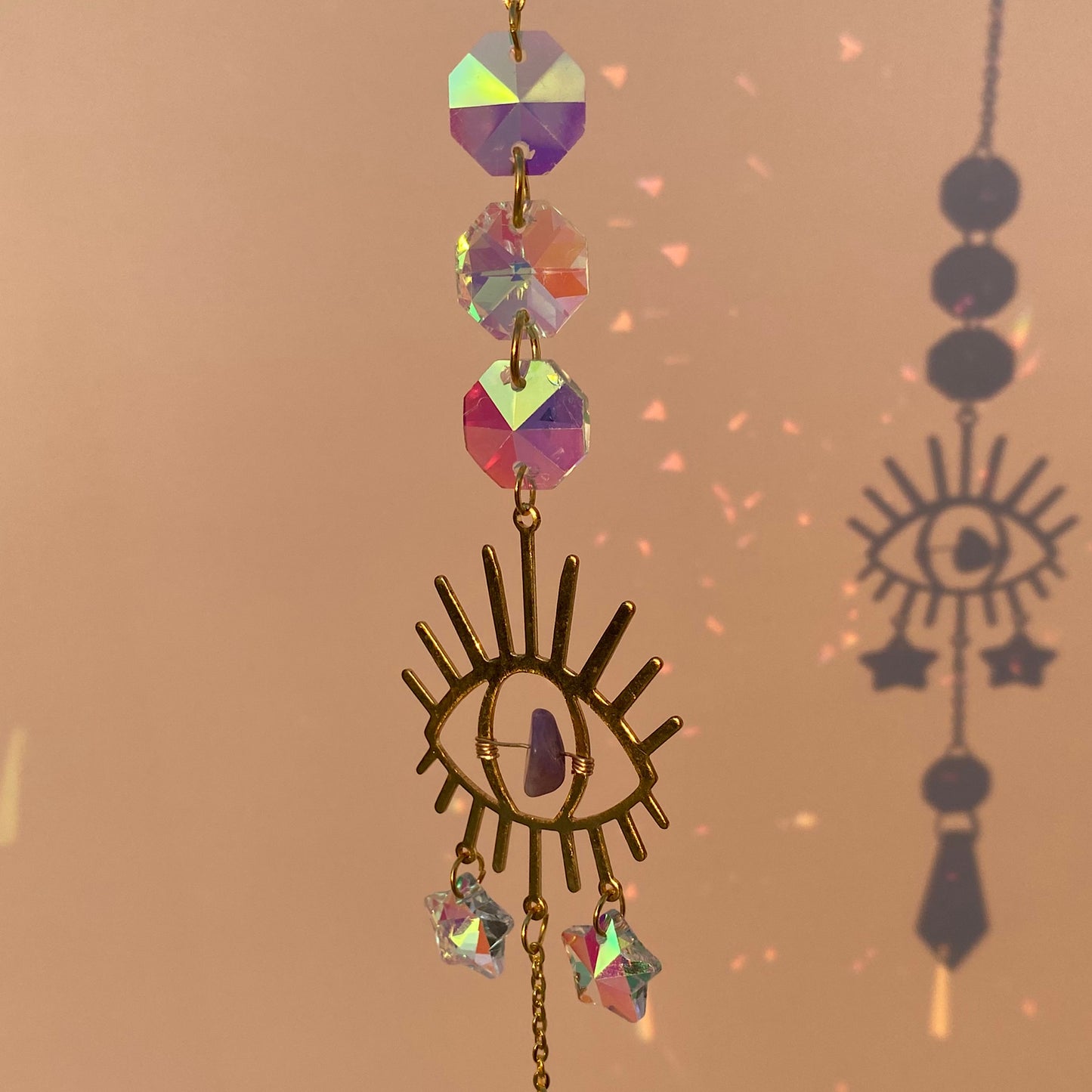 Evil Eye Holographic Sun Catcher with Amethyst Stone