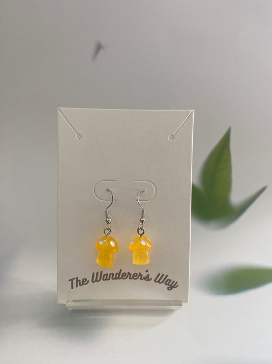 Handmade Lemon Yellow Resin Glow In The Dark Mushroom Earrings