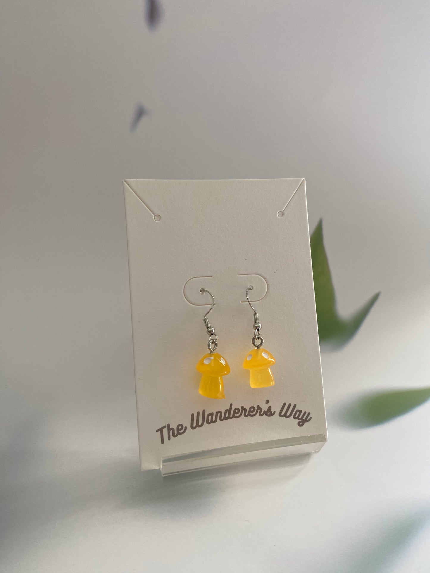 Handmade Lemon Yellow Resin Glow In The Dark Mushroom Earrings