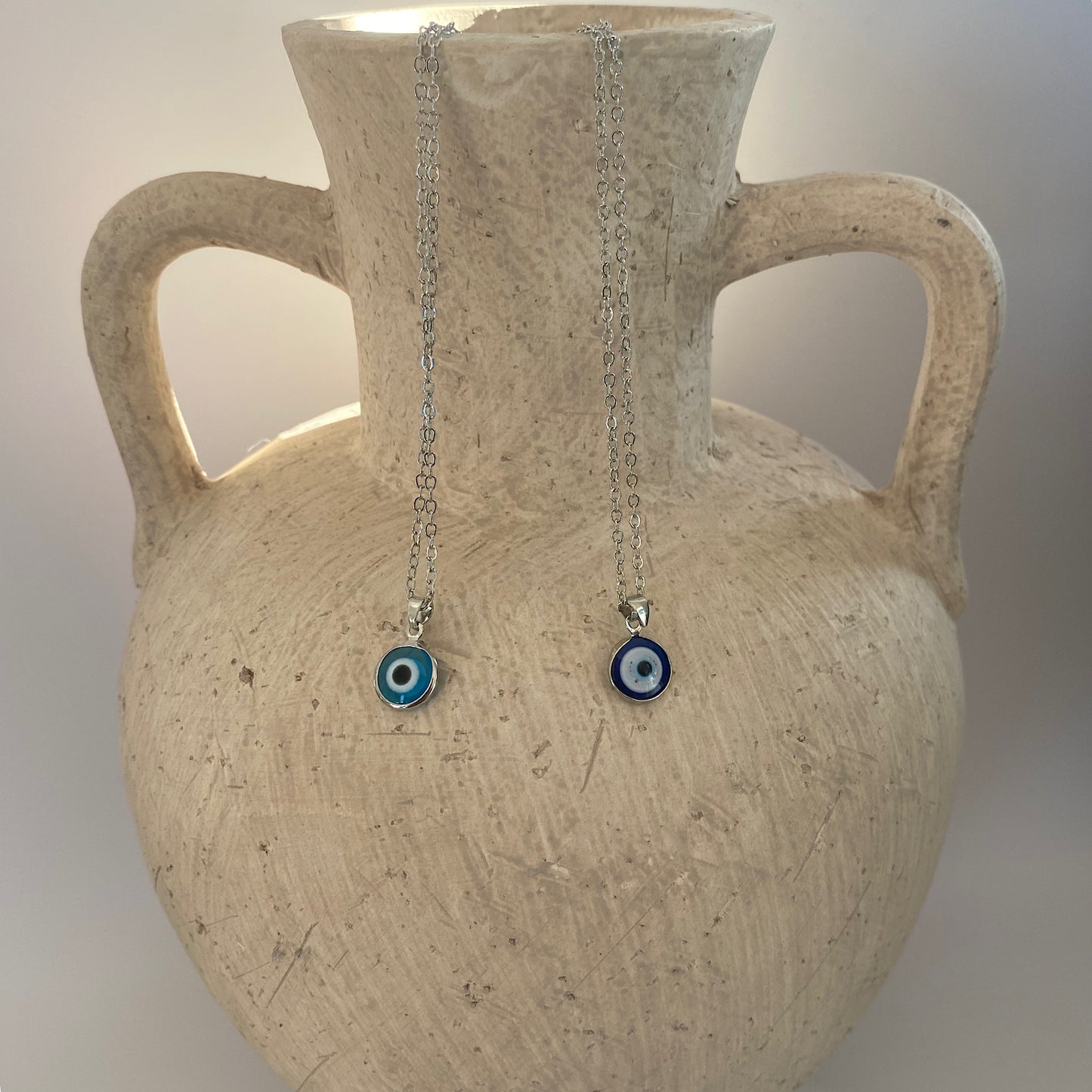 Light Blue Evil Eye Pendant Silver Necklace