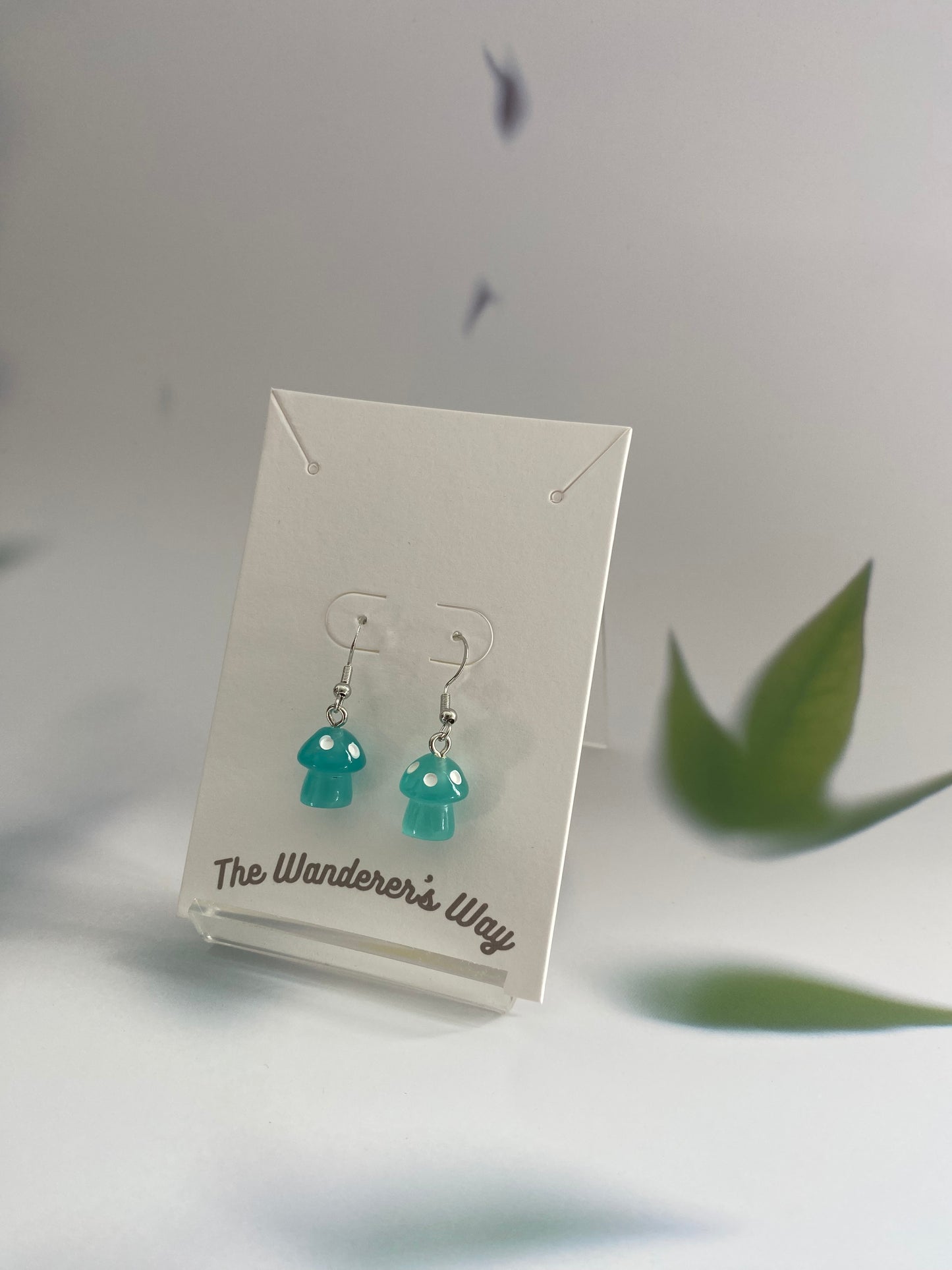 Handmade Turquoise Blue Resin Glow In The Dark Mushroom Silver Earrings