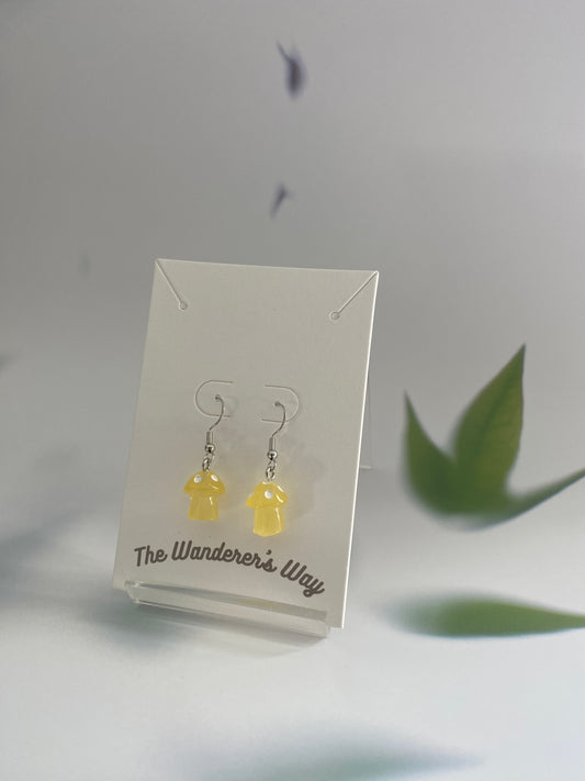 Handmade Pastel Yellow Resin Glow In The Dark Mushroom Silver Earrings